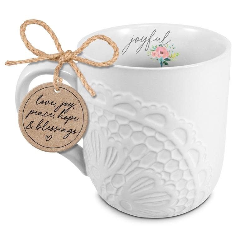 Mug Lace Textured Joyful White