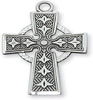 Sterling Silver Celtic Cross Pendant - Sterling Silver Celtic Cross with 18 in. Rhodium Plated Brass Chain and Deluxe Gift Box