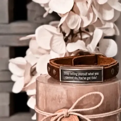 Leather Wristlet: Stop Telling Yourself- Brown