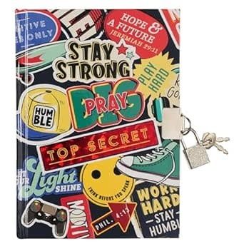 Secret Diary with Lock/Keys, Boys Interactive Christian Blue Journal with Writing Prompts Teen