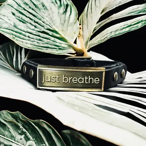 Leather Wristlet: Just Breathe- Black