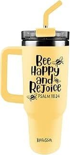 40 oz DW/SS Mug w/Straw Bee Happy and Rejoice