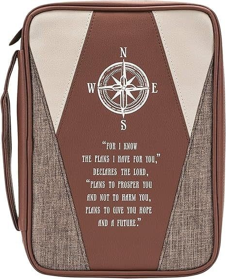 Plans I Have for You Compass Chestnut Vinyl Bible Cover Case with Handle, Large