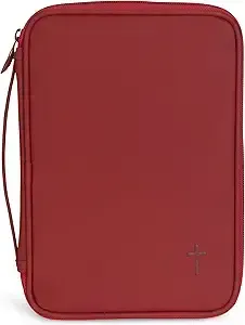 Cross Solid Blank Red Thinline Vinyl Zippered Bible Cover Case with Handle