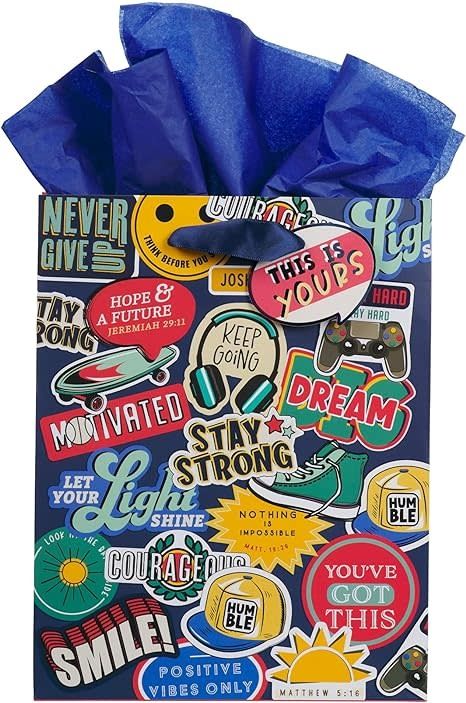 Medium Portrait Inspirational Gift Bag &amp; Tissue Paper Set for Boys, Girls &amp; Children