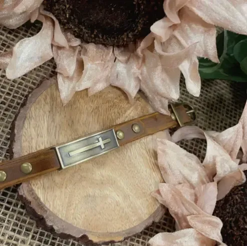Leather Wristlet: The Cross- Brown