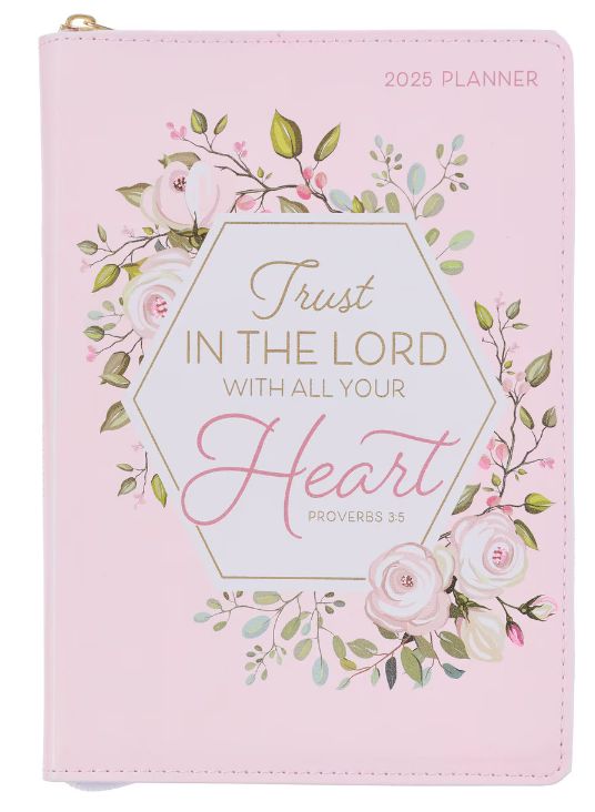 Trust in the Lord Blush Pink Faux Leather 2025 Executive Planner with Zipper Closure - Proverbs 3:5