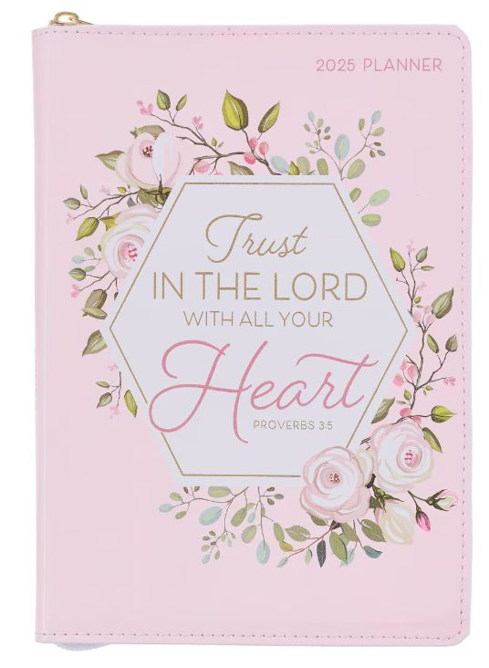 Trust in the Lord Blush Pink Faux Leather 2025 Executive Planner with Zipper Closure - Proverbs 3:5