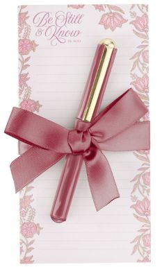 Be Still and Know Pink Spring Floral Notepad and Pen Set - Psalm 46:10