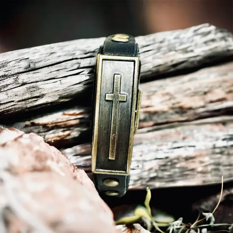 Leather Wristlet: The Cross- Black