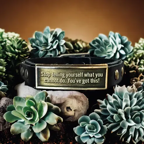 Leather Wristlet: Stop Telling Yourself- Black