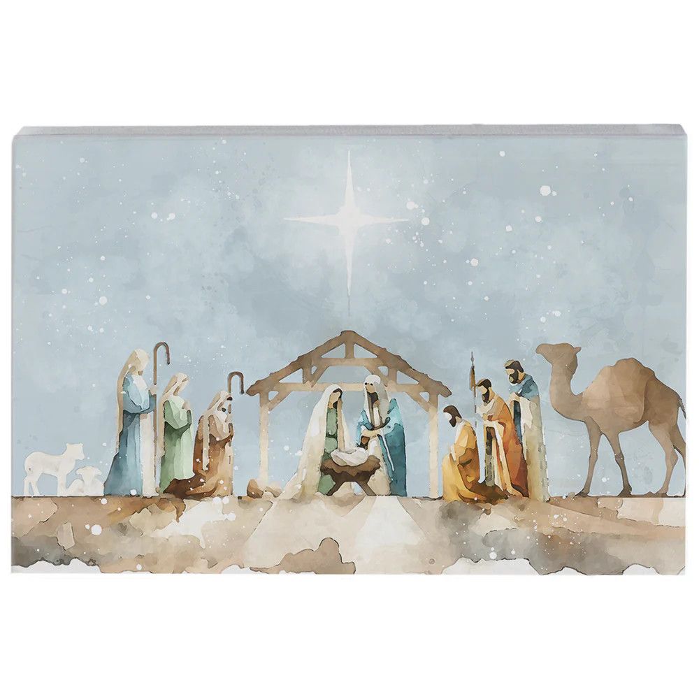 Watercolor Nativity Scene Wood Block