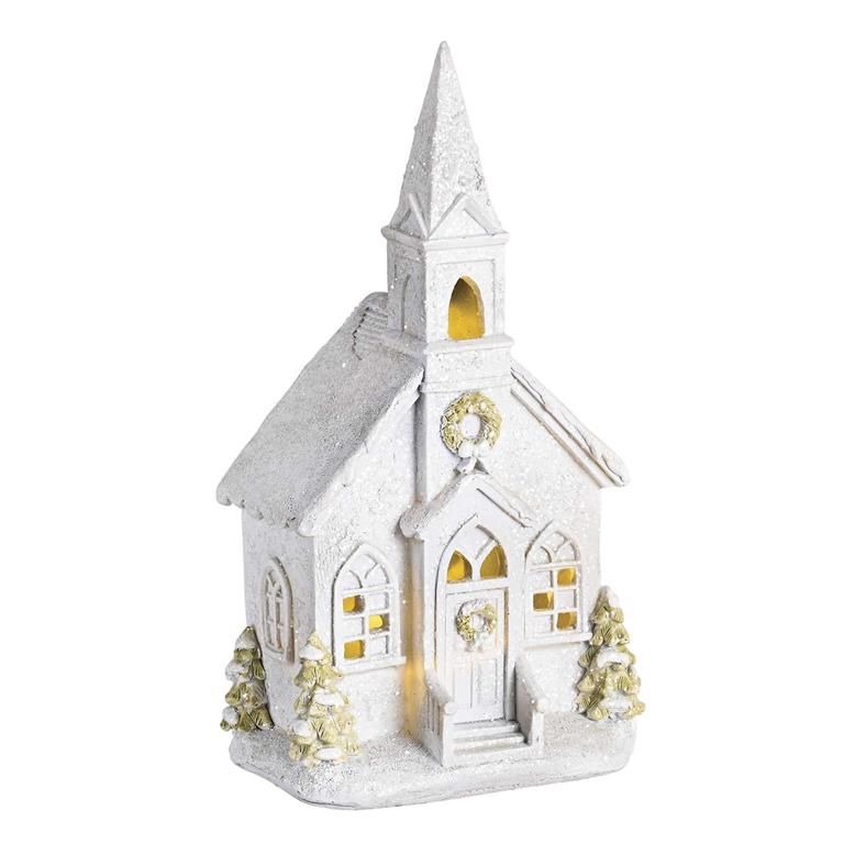 Lighted Figurine Church Snow Wreath