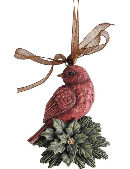 Ornament Redbird On Holly Red Ribbon