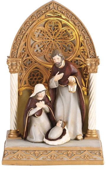 Nativity Lighted Holy Family Gold 9.5H