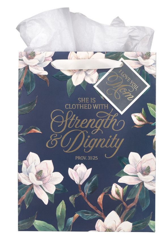 Strength and Dignity Blush Magnolia Large Portrait Gift Bag - Proverbs 31:25