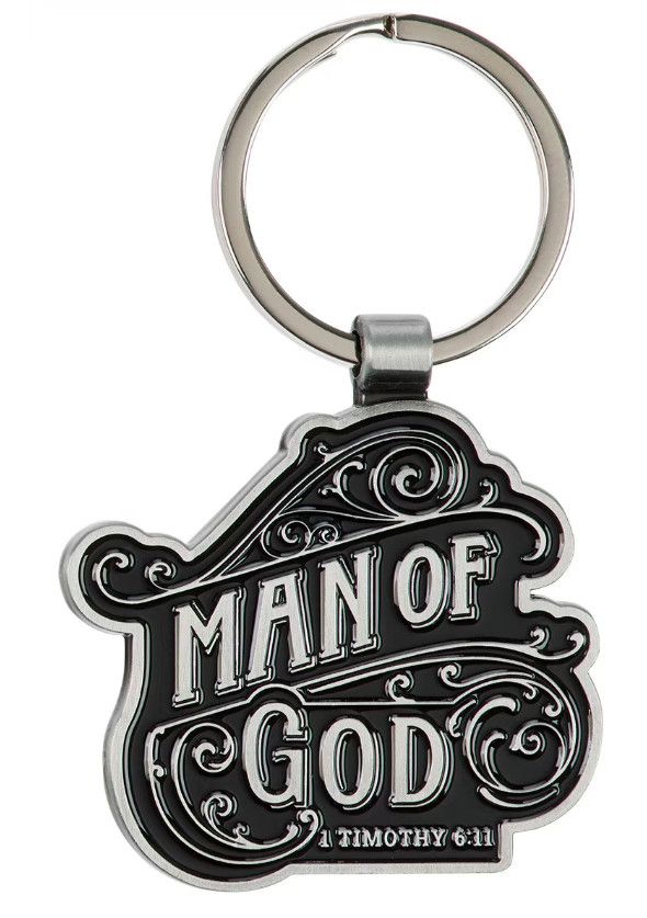 Man of God Black and Silver Metal Keychain - 1 Timothy 6:11