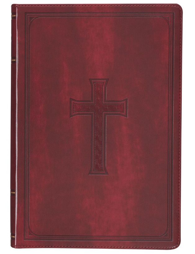 KJV Burgundy Cross Faux Leather Large Print Thinline with Thumb Index