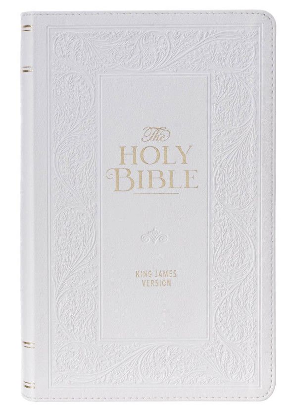 KJV White Floral Faux Leather Giant Print Standard-size with Thumb Index