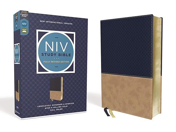 NIV Study Bible, Fully Revised Edition, Leathersoft, Navy/Tan, Red Letter