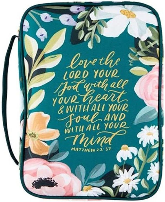 Canvas Bible Cover with Carry Handle and Zipper Closure, 7 x 10-Inch, Matthew 22:37
