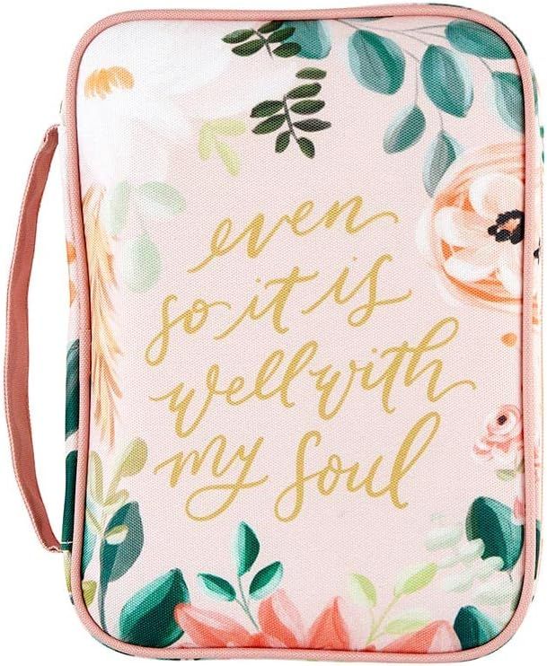Canvas Bible Cover with Carry Handle and Zipper Closure, 7 x 10-Inch, Even So It is Well