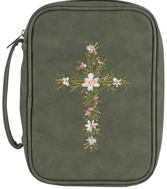 Bible Case Embroidered Cross Green XLrg
