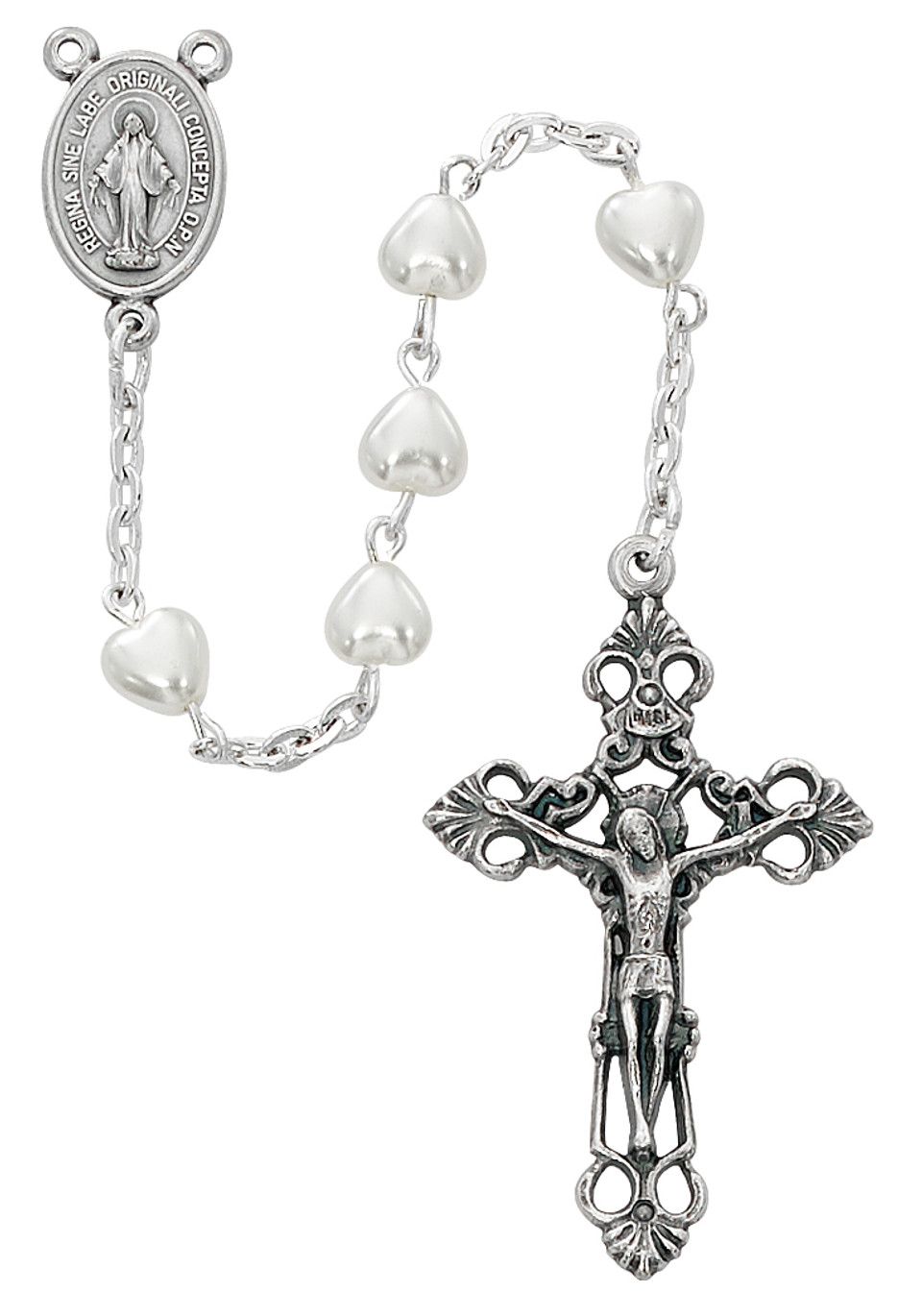 6X6MM PEARL HEART ROSARY
