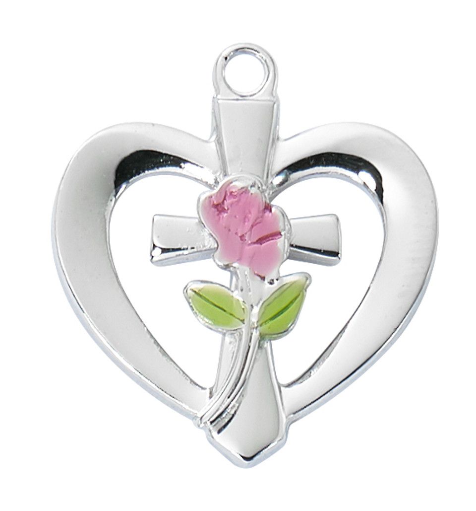 18&quot; CH SS HEART WITH ROSE