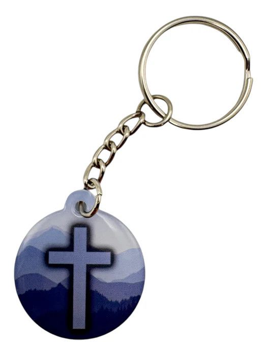 Tap to Pray Keychain Blue Mountains Cross