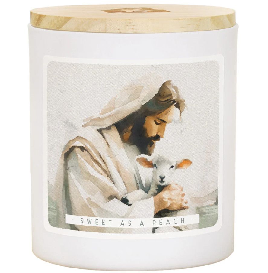 Candle- Jesus Holding Lamb Art- Sweet as a Peach