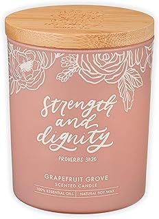 Glass Candle w/Bamboo Lid Pink Strength and Dignity Prov. 31:25