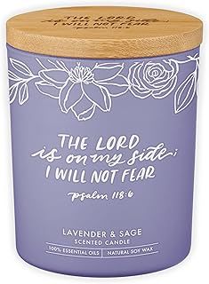 Glass Candle w/Bamboo Lid Purple No Fear Ps. 118:6