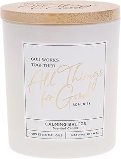 Glass Candle w/Bamboo Lid White God Works Rom. 8:28