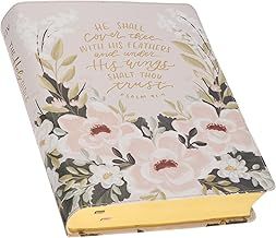 KJV Bible Not-Taking Faux Leather Under His Wings Cream Floral Printed Ps. 91:4