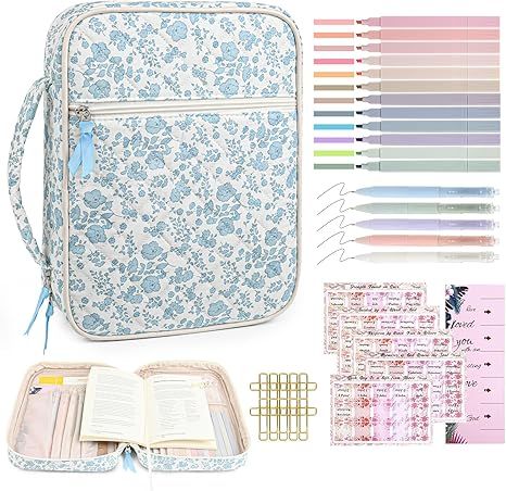 Blue Floral Bible Cover with accessories