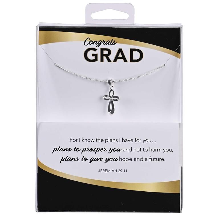 Congrats Grad Necklace SS Silver Cross 24&quot;