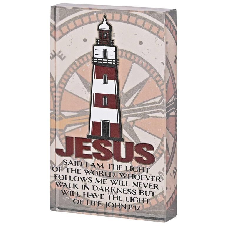 Tabletop Glass Lighthouse John 8:12