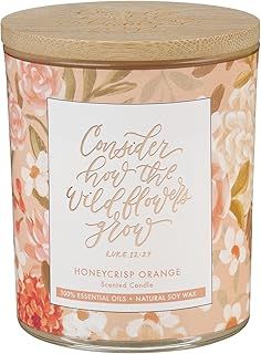 Glass Candle w/Bamboo Lid Floral Consider How the Wildflowers Grow Luke 12:27