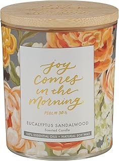 Glass Candle e/Bamboo Lid Floral Joy Comes in The Morning Ps 30:5