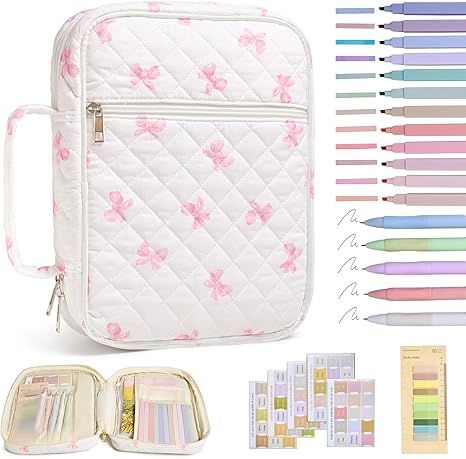 Bible Cover Quilted Pink Bows with Accessories