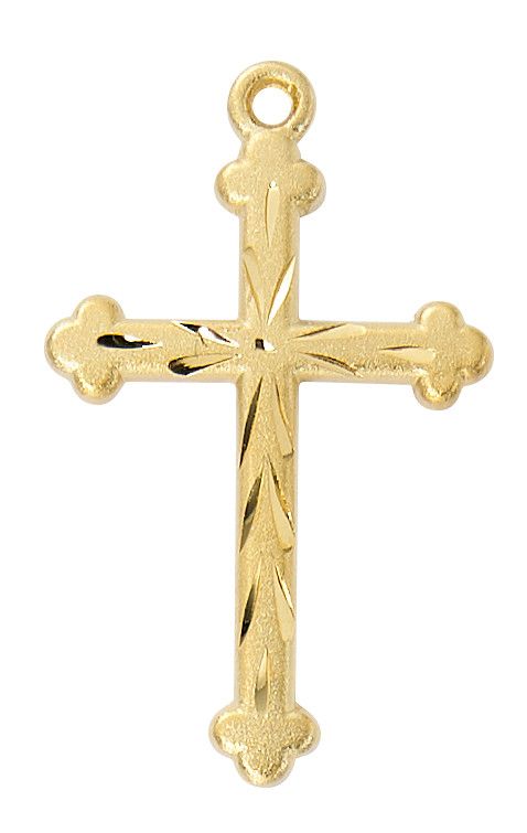 GOLD OVER STERLING SILVER CROSS WITH BRITE CUTS. 16-18" GOLD OVER BRASS CHAIN