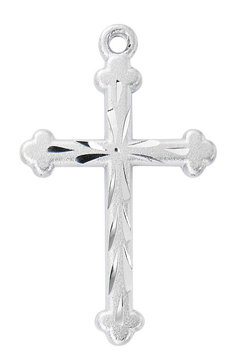 STERLING SILVER CROSS WITH BRITE CUTS AND 16-18" CH