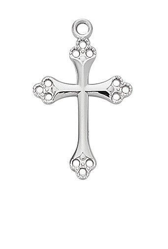STERLING SILVER CROSS 18" RHODIUM PLATED CHAIN  DIMENSION: 13/16" LONG