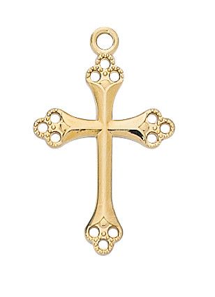 GOLD OVER STERLING SILVER CROSS WITH 16-18" GOLD OVER BRASS CHAIN. INCLUDES DELUXE GIFT BOX.  DIMENSION: 13/16" LONG