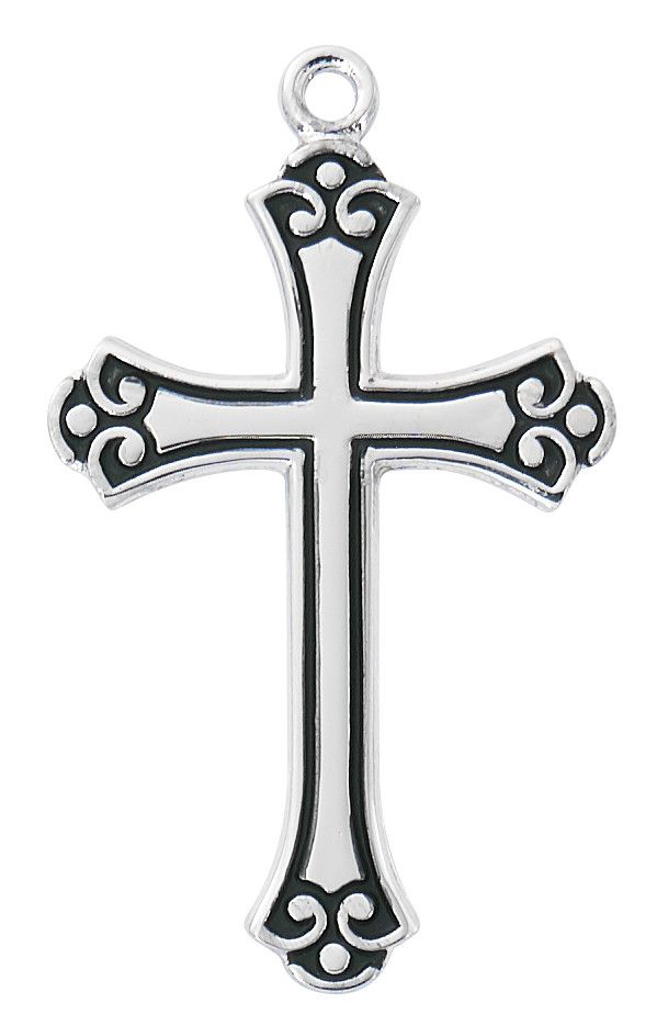 STERLING SILVER BLACK EPOXY CROSS WITH 18" STAINLESS STEEL CHAIN
