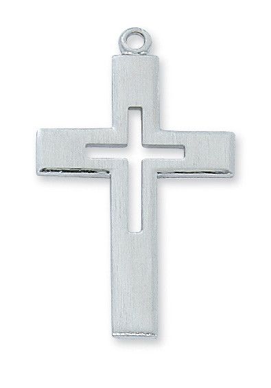 STERLING SILVER CROSS WITH 24" STAINLESS STEEL CHAIN  DIMENSION: 1-3/8" LONG