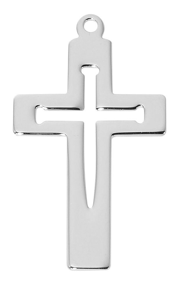 STERLING SILVER CUT OUT NAIL CROSS WITH 24" STAINLESS STEEL CHAIN. INCLUDES DELUXE GIFT BOX.  DIMENSION: 1.5"