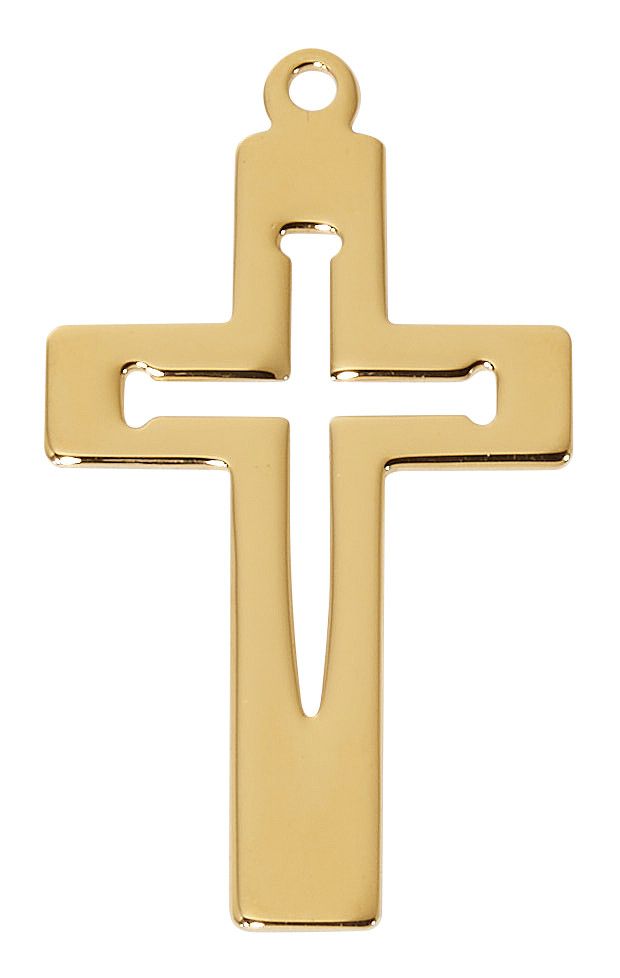 GOLD OVER STERLING SILVER CUT-OUT NAIL CROSS WITH 24" GOLD OVER BRASS CHAIN  DIMENSION: 1.5"