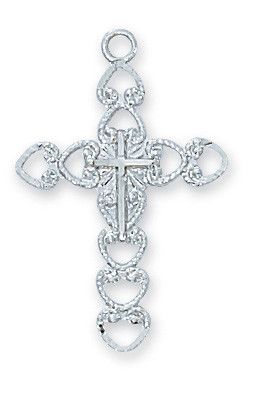 SMALL STERLING CROSS WITH ZIRCON STONE ON 16-18" ADJ PLATED CHAIN BOXED  DIMENSION: 3/4"